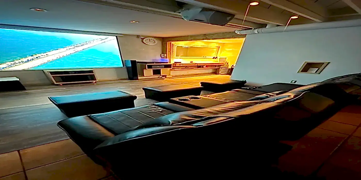 Hastings Spa lounge with projector — live FIFA match streaming